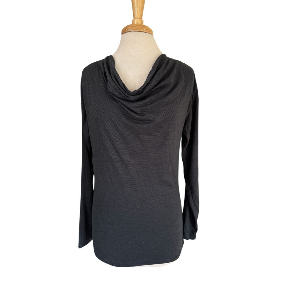 NAU Merino Blend Stripe Draped Neck Long Sleeve Top Size Small Womens Black Gray - Picture 1 of 10